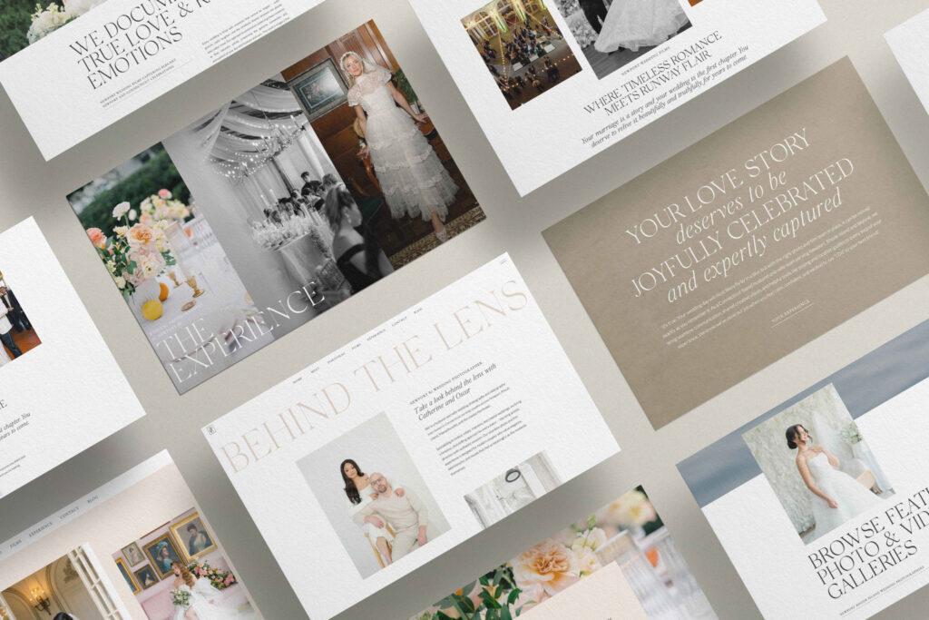 mockups of a showit website design for photographers by expert SEO strategist Mandy Ford High Tide Strategy. Slides from a photography website design