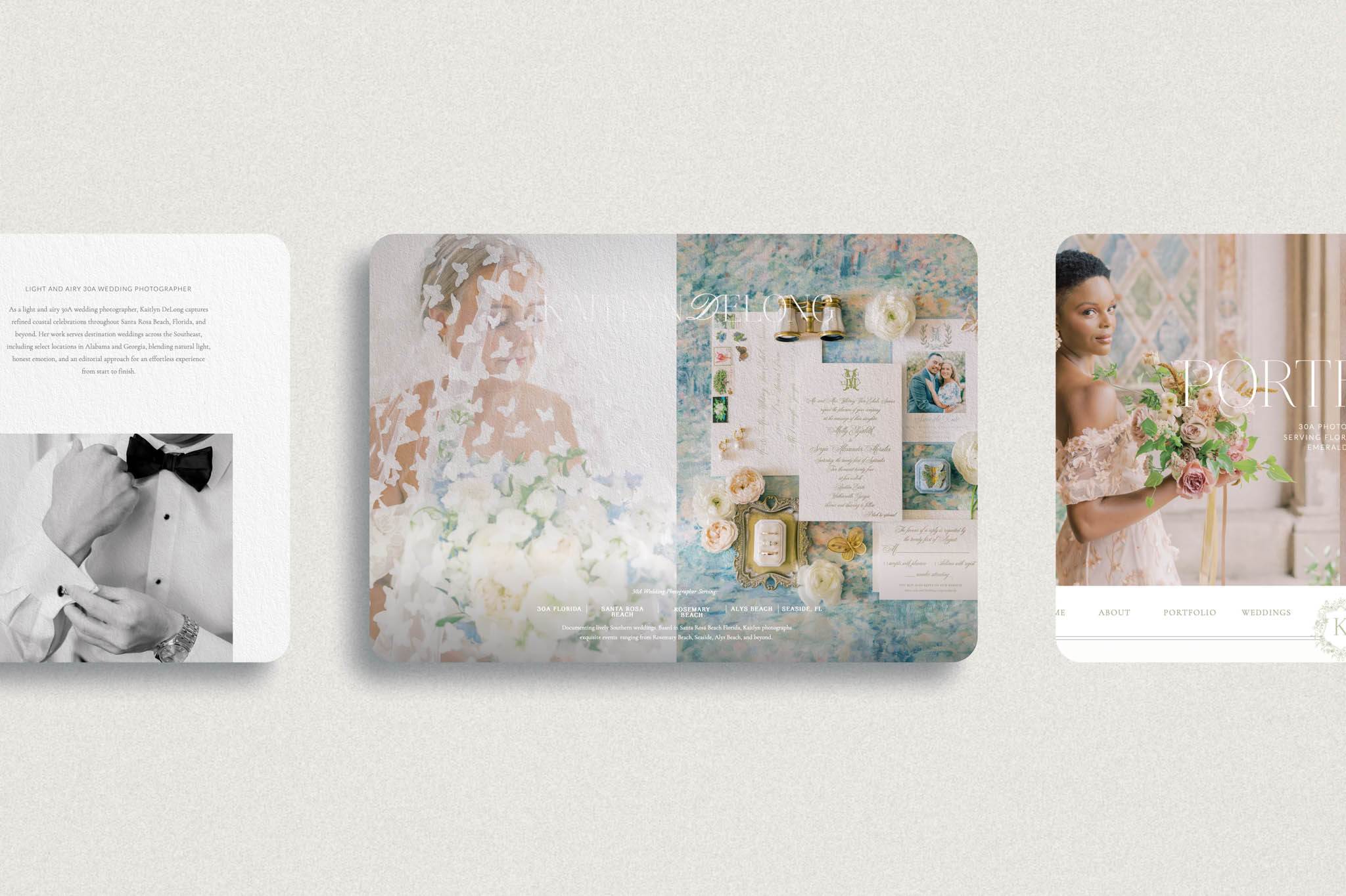 Beautiful wedding photography is displayed on an open album showcasing showit website design by High Tide Strategy