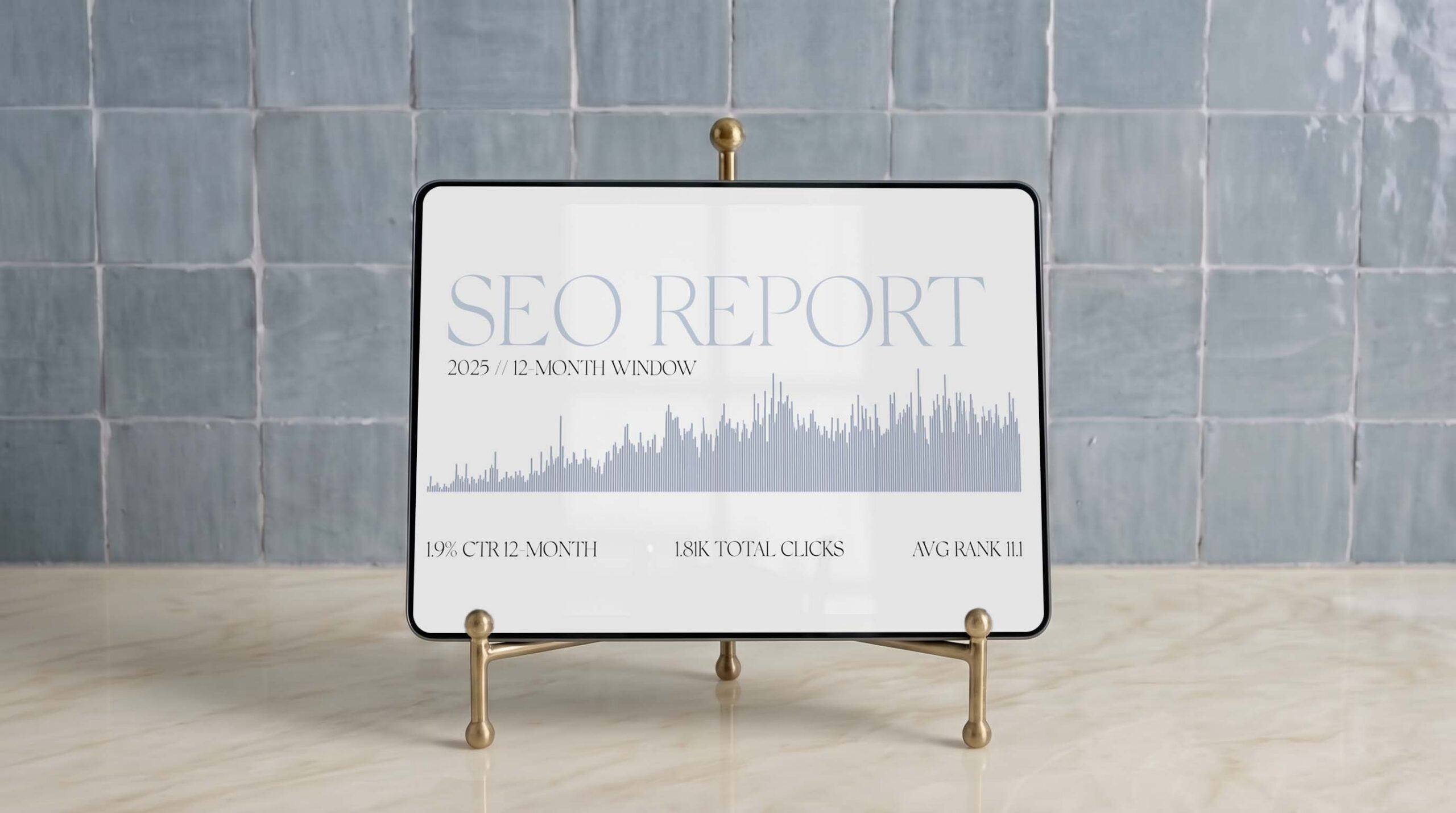 ipad sits on kitchen counter showcasing SEO for Photographers Stats by Mandy Ford High Tide Strategy